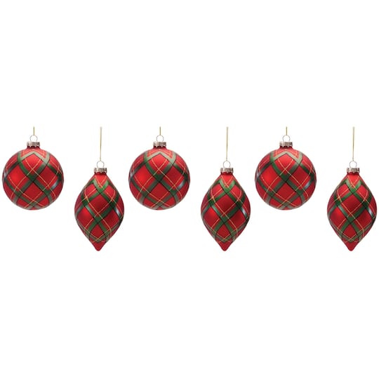 Melrose Red & Green Plaid Glass Ornament Set